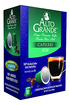 Alto Grande Single-Serve Coffee Pods, Classic Roast, Decaffeinated, Carton Of 18