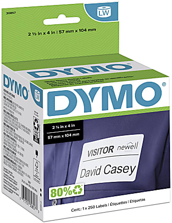 DYMO® LabelWriter® 30857 Self-Adhesive Name Badges, 2 1/4" x 4", 1 Roll, 250 Badges