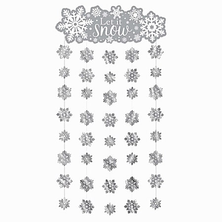 Amscan Christmas Winter Doorway Curtains, 77" x 39", Silver, Pack Of 2 Doorway Curtains