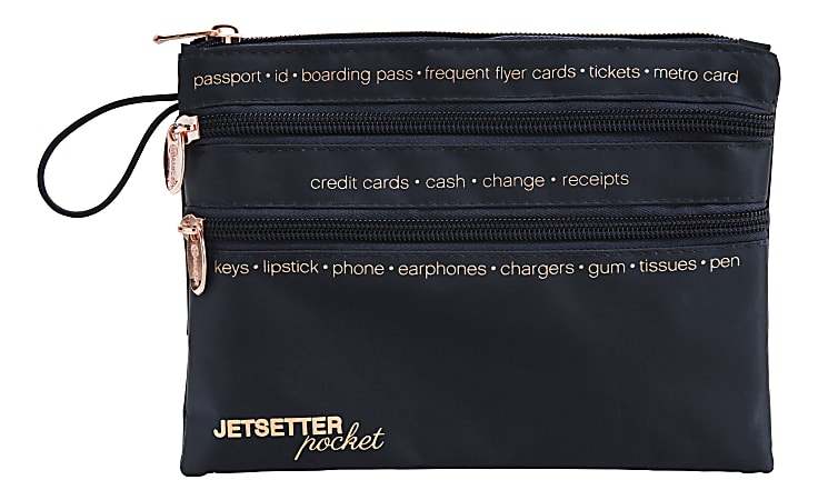 Miamica 3-Zip Nylon Organizer Pouch, 8" x 5", Navy