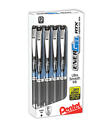 Pentel® EnerGel RTX Rollerball Pens, Fine Point, 0.5mm, Black Barrell, Black Ink, Pack of 12