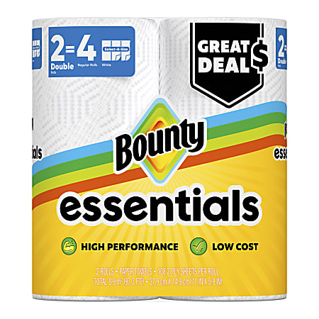 Bounty Essentials Select-A-Size Paper Towels, White, 108 Sheets Per Roll, Total Qty 2