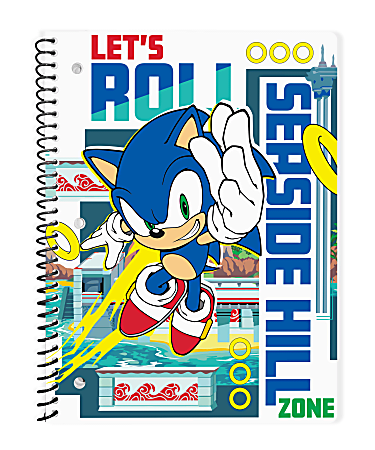 Innovative Designs Licensed Notebook, 11” x 8-1/2”, 1 Subject, Wide Ruled, 70 Sheets, Sonic The Hedgehog