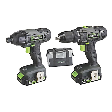 Genesis™ 20-Volt Cordless Li-Ion 2-Speed Drill Driver/Impact Driver Combo Kit, Black/Gray/Green