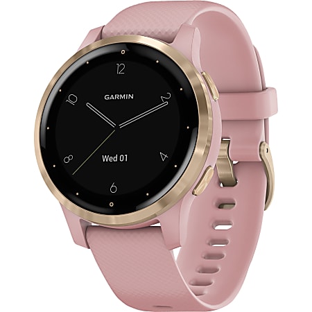 Garmin vÃ&shy;voactive 4S GPS Watch- Touchscreen - Bluetooth - Wireless LAN - GPS - 168 Hour - Round - 1.57 - Light Gold - Dust Rose Case - Glass Lens, Stainless Steel Bezel