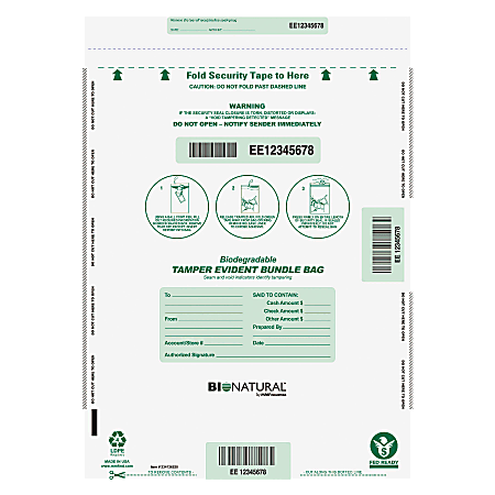 MMF Industries Bio-Natural Tamper-Evident Deposit Bags, Bundle, 20" x 15", Clear, Pack Of 50