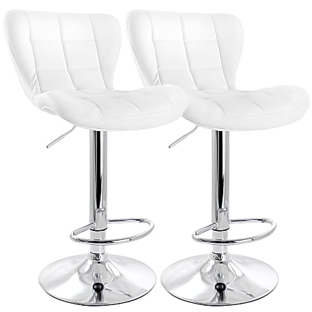 Elama Adjustable Faux Leather Bar Stools, White/Chrome, Set Of 2 Stools