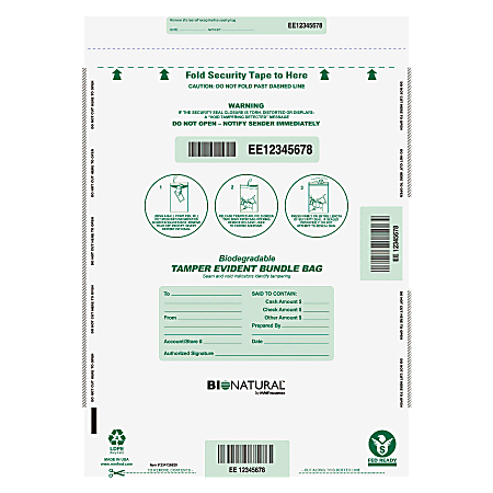 MMF Industries Bio-Natural Tamper-Evident Deposit Bags, Bundle, 28" x 19", Clear, Pack Of 100