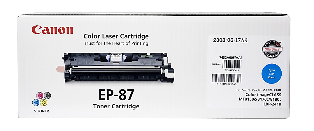 Canon® EP-87C Cyan Toner Cartridge, 7432A005