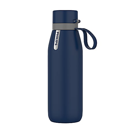 Philips GoZero Everyday Insulated Stainless-Steel Water Bottle With Filter, 32 Oz, Navy Blue