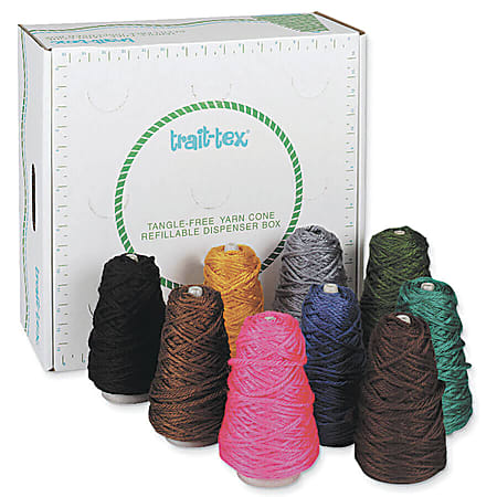 Pacon® Trait-tex 4-Ply Jumbo Roving Yarn Cones, 105 Yd, Assorted Colors, Pack Of 9 Cones