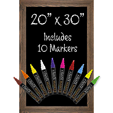Excello Global Products Wall-Mounted Magnetic Chalkboard Sign, Porcelain, 30" x 20", Black, Brown Wood Frame