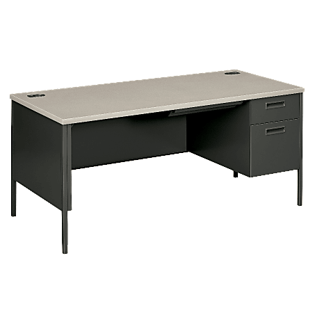 HON® Metro Classic Desk, Single Right Pedestal, Gray/Charcoal