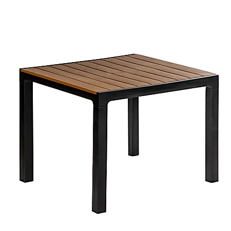 Inval Madeira 4-Seat Square Plastic Patio Dining Table, 29-3/16” x 35-7/16”, Black/Teak Brown