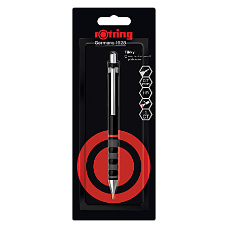 rOtring Tikky 0.7mm Mechanical Pencil – Black Barrel, HB Lead, 0.7mm, Built-in Eraser, 1 CT