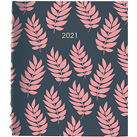 Blueline MiracleBind Coral Leaf Planner - Professional - Monthly, Weekly - 1 Year - January 2021 till December 2021 - Twin Wire - Desk - 9.3" Height x 7.3" Width - Ruled Planning Space, Reminder Section, Laminated Tab, Flexible, Event Calendar - 1 Each