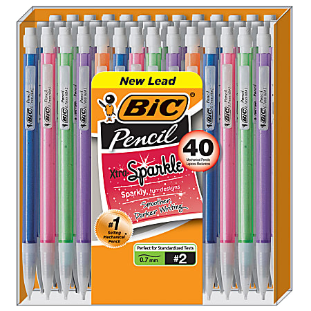 BIC® Xtra-Sparkly Number 2 Mechanical Pencils With Erasers, 0.7 mm, Assorted Barrel Colors, Pack Of 40 Pencils