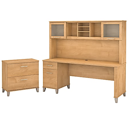 Bush Furniture Somerset 72"W Office Desk With Hutch And Lateral File Cabinet, Maple Cross, Standard Delivery