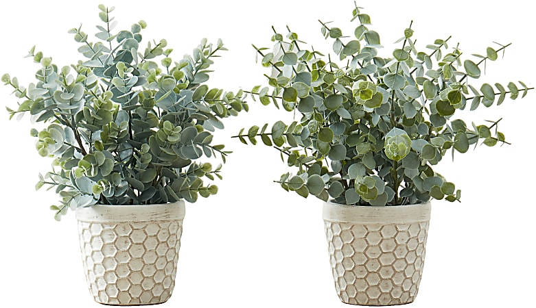 Monarch Specialties Emelia 12-1/2”H Artificial Plants With Pots, 12-1/2”H x 11-1/2”W x 11-1/2”D, Green, Set Of 2 Plants