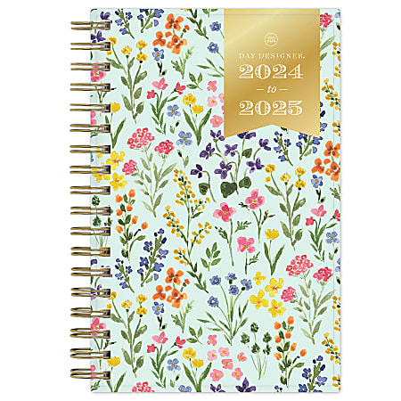 2024-2025 Day Designer Weekly/Monthly Planning Calendar, 3-5/8" x 6-1/8", Flower Field Mint, July To June, 144878