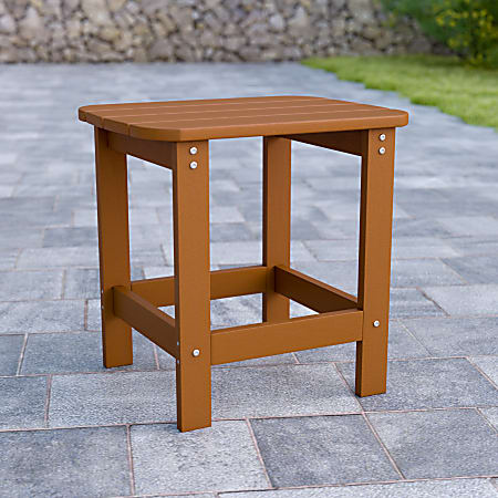 Flash Furniture Charlestown All-Weather Adirondack Side Table, 18-1/4”H x 18-3/4”W x 15”D, Teak