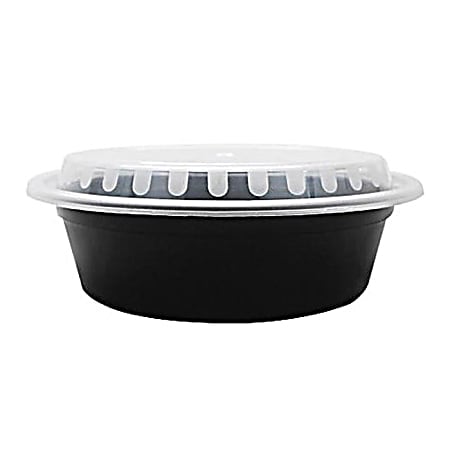 Karat 24 oz PP Plastic Microwavable Round Food Containers & Lids, Black - 150 Sets