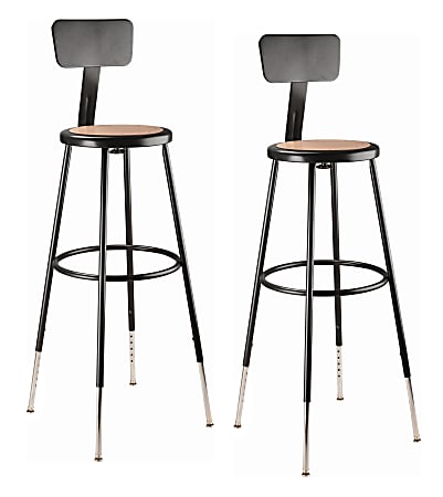 National Public Seating® 6200 Series Adjustable-Height Stools With Backrests, Black, Pack Of 2 Stools