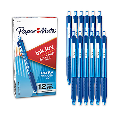 Paper Mate® InkJoy™ 300 RT Retractable Pens, Medium Point, 1.0 mm, Translucent Blue Barrels, Blue Ink, Pack Of 12