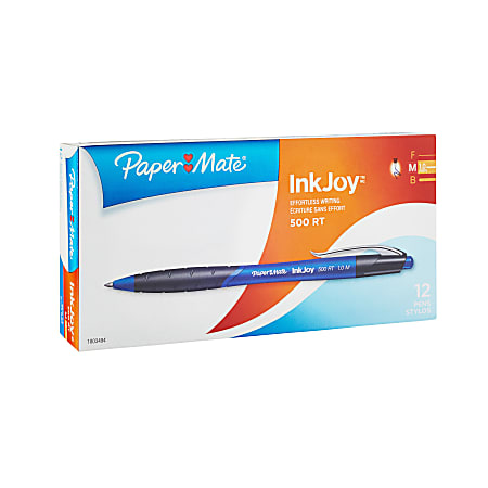 Paper Mate® InkJoy® 500RT Retractable Ballpoint Pens, Medium Point, 1.0 mm, Blue Barrel, Blue Ink, Box Of 12