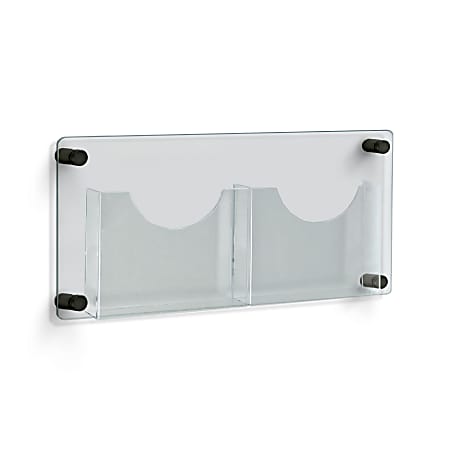 Azar Displays 2-Pocket Letter-Size Wall Brochure Holder With Stand-Off Caps, 11"H x 23"W x 1-1/2"D, Clear/Black