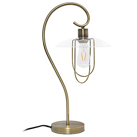 Lalia Home Modern Metal Scroll Table Lamp, 22-1/4"H, Clear Shade/Antique Brass Base