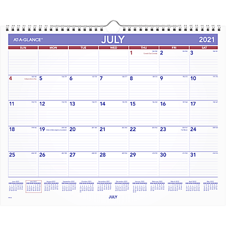 AT-A-GLANCE® Academic Monthly Wall Calendar, Medium, 15" x 12", July 2021 to June 2022, AY828