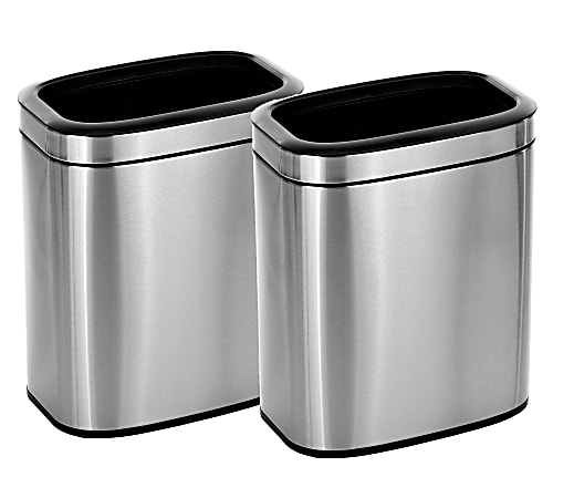 Alpine Industries Stainless Steel Rectangular Liner Open Top Trash Cans, 5.3 Gallons, Silver, Pack Of 2 Cans