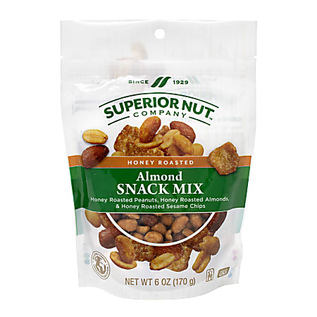 Superior Nut Honey Roasted Almond Snack Mix, 6 Oz, Pack Of 6 Bags