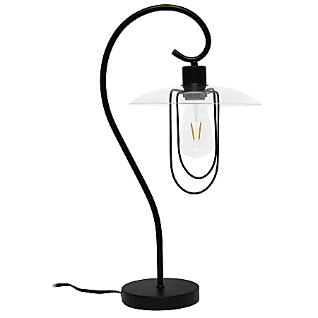 Lalia Home Modern Metal Scroll Table Lamp, 22-1/4"H, Clear Shade/Matte Black Base