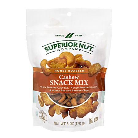 Superior Nut Honey Roasted Cashew Snack Mix, 6 Oz, Pack Of 6 Bags