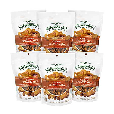 Superior Nut Honey Roasted Cashew Snack Mix 6 Oz Pack Of 6 Bags