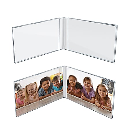 Azar Displays Side By Side Acrylic Double Photo Holders, 5”H x 14”W x 3”D, Clear, Set Of 2 Holders