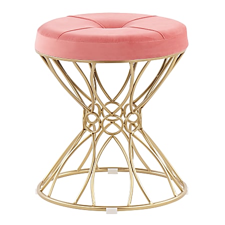 LumiSource Jasmine Velvet Vanity Stool, Pink/Gold