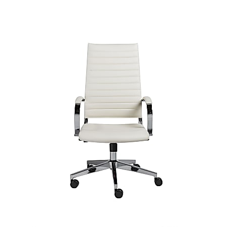 Eurostyle Brooklyn Faux Leather High-Back Commercial Office Chair, Chrome/White