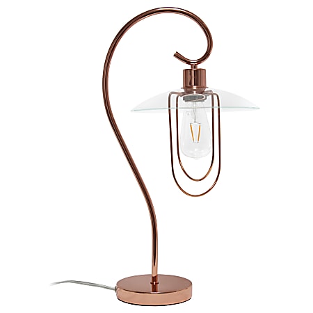 Lalia Home Modern Metal Scroll Table Lamp, 22-1/4"H, Clear Shade/Rose Gold Base