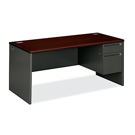 HON® 38000 66"W Right-Pedestal Computer Desk With Lock, Mahogany/Charcoal