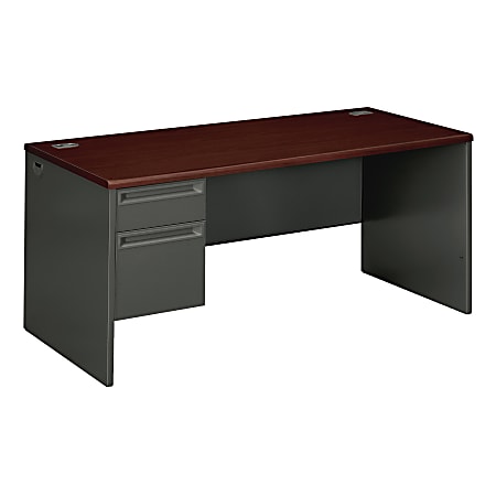 HON® 38000 66"W Left-Pedestal Computer Desk With Lock, Mahogany/Charcoal