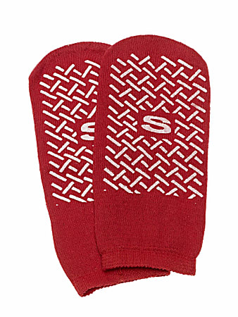 Medline Single-Tread Terry Cloth Slippers, Small, Red, Pack Of 48 Pairs