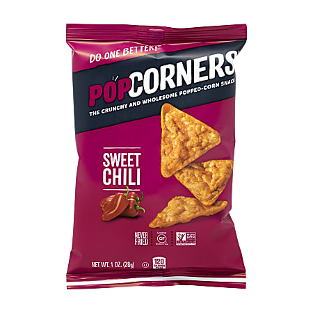 PopCorners Popped-Corn Sweet Chili Snack Bags, 1 Oz, Box Of 40 Bags
