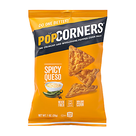 PopCorners Popped-Corn Spicy Queso Snack Bags, 1 Oz, Box Of 40 Bags