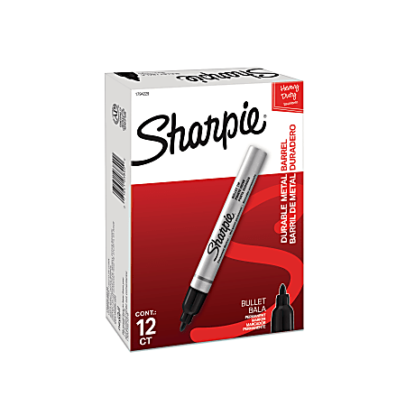 Sharpie® Pro Permanent Markers, Bullet Point, Black Ink, Pack Of 12