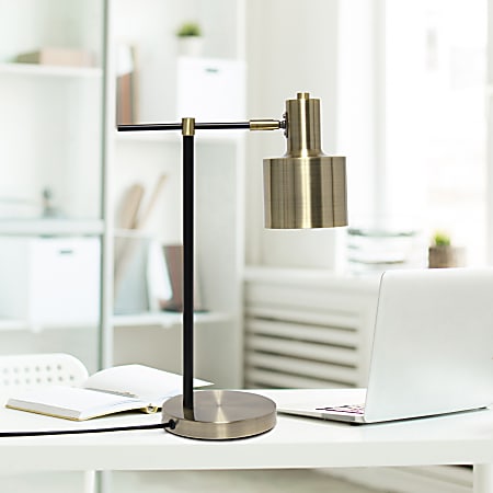 Lalia Home Mid Century Modern Metal Table Lamp 21 H Antique Brass Shade Black Base