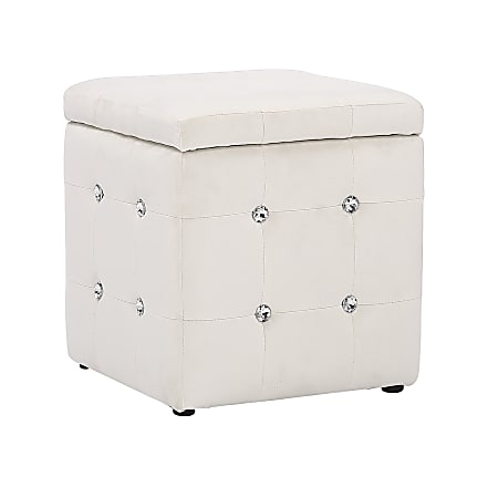 LumiSource Pouf Square Storage Ottoman, White