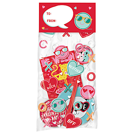 Amscan Valentines Day Treat Bags With Header Cards, Medium, Multicolor, 20 Bags Per Pack, Set Of 3 Packs